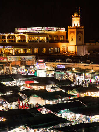 MARRAKECH, MOROCCO, JAN 15, 2019: Djemaa El Fna square by night, Marrakech, Moroccoのeditorial素材