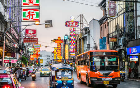 BANGKOK, THAILAND, MAY 28, 2018: The image of Yaowarat Road, the main artery of Bangkok's Chinatown, during the day time, Bangkok, Thailandのeditorial素材