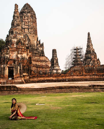 Photoshoot near Wat Chaiwatthanaram temple in Ayutthaya Historical Park, Thailandのeditorial素材