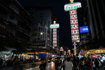 The image of Yaowarat Road, the main artery of Bangkok's Chinatown, during the night time, Bangkok, Thailandのeditorial素材