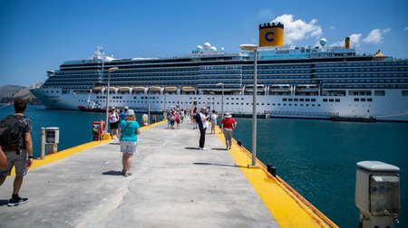 Cruise ship Costa Luminosa stands in the passenger terminal of Cephalonia (or Kefalonia), Greeceのeditorial素材