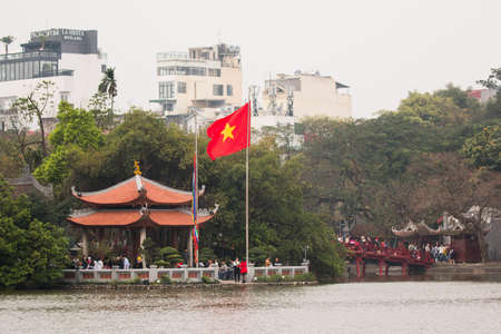 Ngoc Son Temple on a small island, Hoan Kiem Lake, Hanoi, Vietnamのeditorial素材