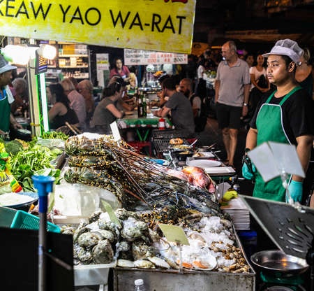 sea food on Yaowarat Road, Bangkok, Thailandのeditorial素材