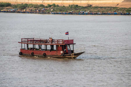 boat on Mekong river, Phnom Penh, Cambodiaのeditorial素材