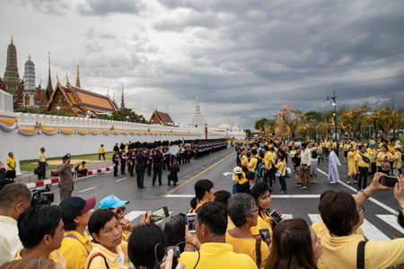 near the Royal Palace during coronation celebrations of His Majesty King Maha Vajiralongkorn Bodindradebayavarangkun or King Rama X, Bangkok, Thailandのeditorial素材