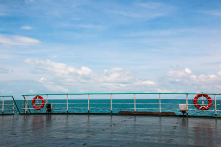 Lifebelt on a boatの写真素材