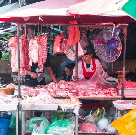 meat on sale at klong toey market, Bangkok, Thailandのeditorial素材