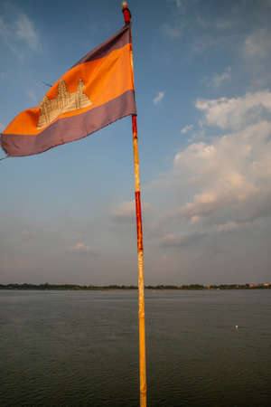 Cambodian flag and clouds in beautiful skyの写真素材