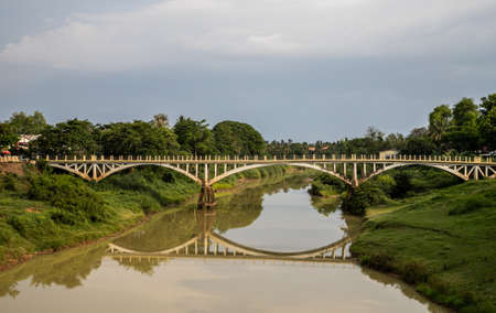 Thmor Chas bridge in the city centre of Battambang, Cambodiaの写真素材