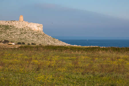 Watchtower near adriatic sea (San Emiliano tower), near Otranto in Salento, Italyの写真素材