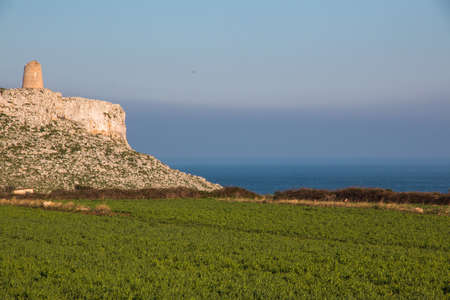 Watchtower near adriatic sea (San Emiliano tower), near Otranto in Salento, Italyの写真素材
