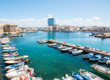 Panoramic view of gallipoli, a village near ionian sea, Apulia, Salento, Italyの写真素材
