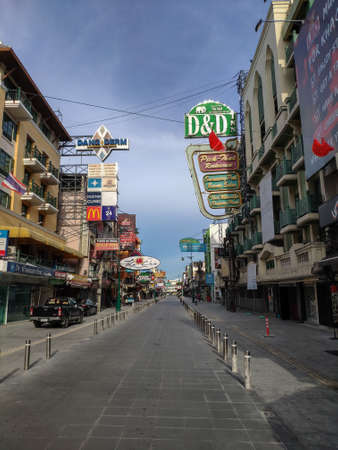 New Khao San Road without people, after the renovation works, during the pandemic Covid-19, Bangkok, Thailandのeditorial素材