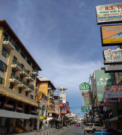 New Khao San Road without people, after the renovation works, during the pandemic Covid-19, Bangkok, Thailandのeditorial素材