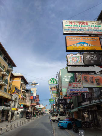 New Khao San Road without people, after the renovation works, during the pandemic Covid-19, Bangkok, Thailandのeditorial素材