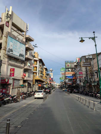 New Khao San Road without people, after the renovation works, during the pandemic Covid-19, Bangkok, Thailandのeditorial素材