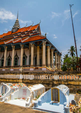 tomb inside Wat Damrey Sar (Damrey Sor Pagoda) at buddhist temple of Battambang, Cambodiaの写真素材