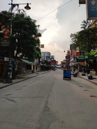 Khao San Road without people, during the pandemic Covid-19, Bangkok, Thailandのeditorial素材