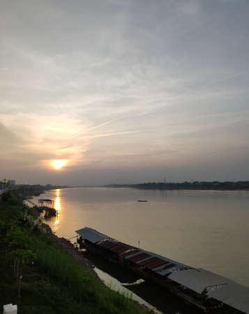 Mekong riverside at sunset in Nong Khai city, North Thailandのeditorial素材