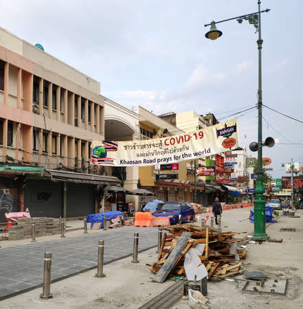 Khao San Road without people, during the pandemic Covid-19, Bangkok, Thailandのeditorial素材