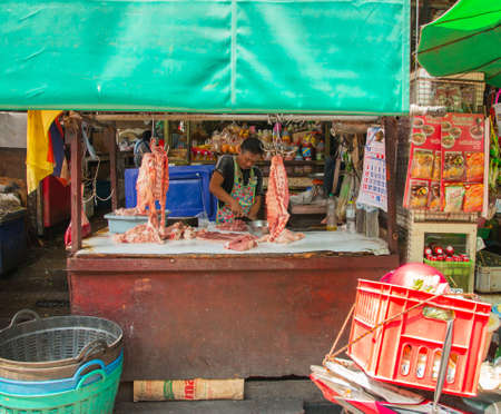 meat on sale at klong toey market, Bangkok, Thailandのeditorial素材