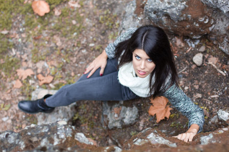 Girl sitting in the parkの写真素材