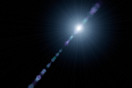Optical lens flare on black background.の写真素材