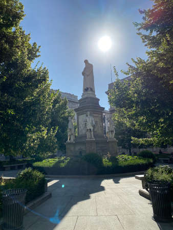 Milan, Italy - June 19, 2020: street view of Piazza della Scala during COVID-19 pandemic in Milan.のeditorial素材