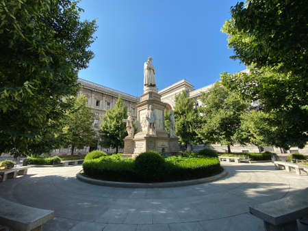 Milan, Italy - June 19, 2020: street view of Piazza della Scala during COVID-19 pandemic in Milan.のeditorial素材