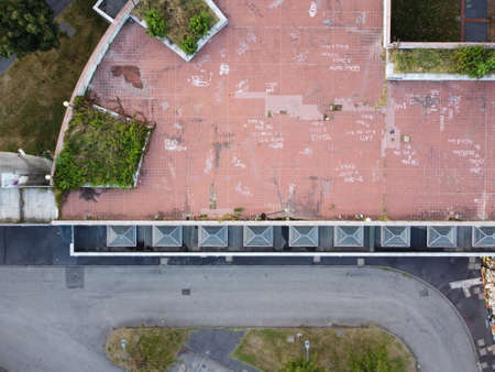 Drone aerial view of a park over the city of Milan, no people are visible.の写真素材