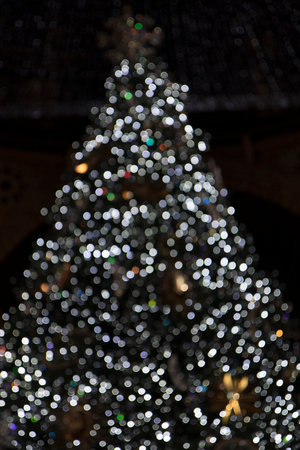 Christmas decorations blurred to produce bokeh balls background.の写真素材