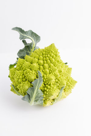 Close up on Romanesco broccoli on white backgroundの写真素材