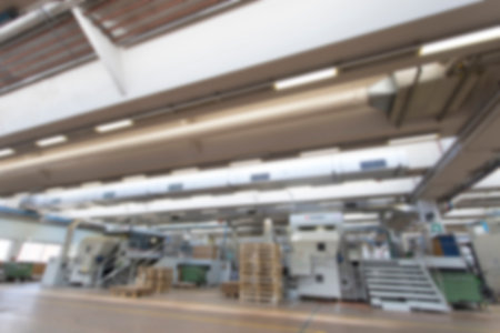 Blurred image showing the interior or a production facility, no people are visible.の写真素材