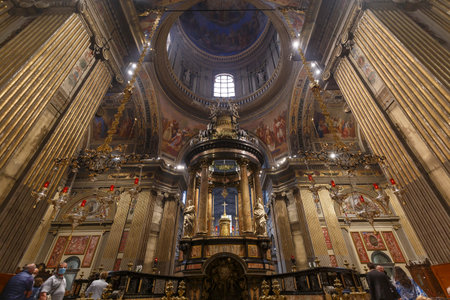Caravaggio, Italy - 2021, May 30: interior detail of Caravaggio sanctuary in northern Italy.