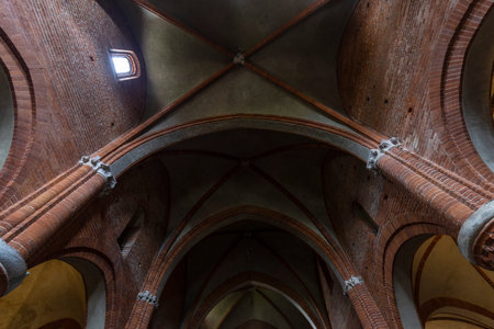 Morimondo, Italy - 2021, May 22: interior perspective shot of the Morimondo Abbey, located in northern Italy.のeditorial素材