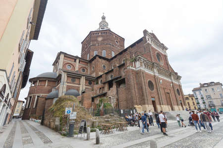 Pavia, Italy - May 9, 2021: street view of Pavia in a cloudy day of spring.のeditorial素材