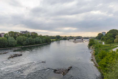 Pavia, Italy - May 9, 2021: street view of Pavia in a cloudy day of spring.のeditorial素材