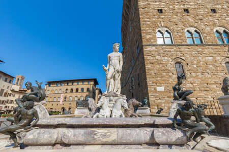 Firenze, Italy - August 16, 2021: street view of Piazza della Signoria in Firenze.のeditorial素材