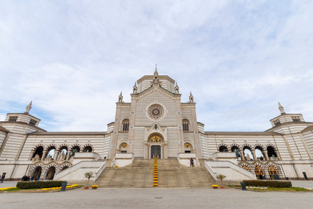 Milan, Italy - December 4, 2021: street view of the graves in Cimitero Monumentale in Milano. No people are visible.のeditorial素材