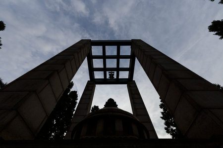 Milan, Italy - December 4, 2021: street view of the graves in Cimitero Monumentale in Milano. No people are visible.のeditorial素材
