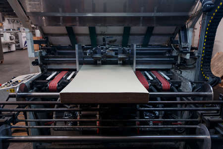 Production line of the wooden floor factory. CNC automatic woodworking machine. Industrial backgroundの写真素材