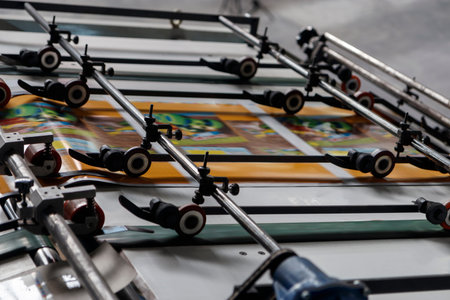 Industrial machinery at work inside a facilityの写真素材