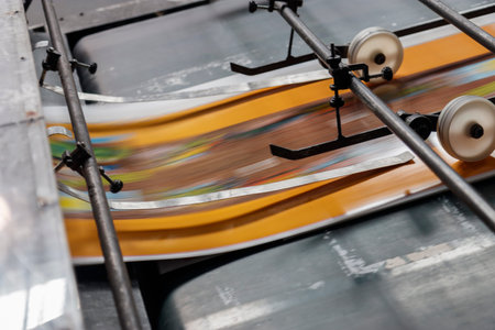 Industrial machinery at work inside a facilityの写真素材
