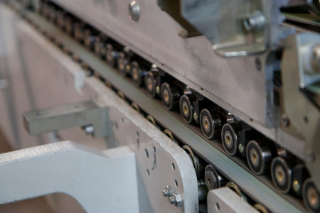 Industrial machinery at work inside a facilityの写真素材