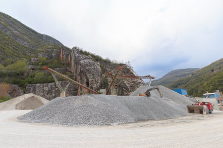 Daylight landscape with a quarry mining plant, no people are visible.の写真素材