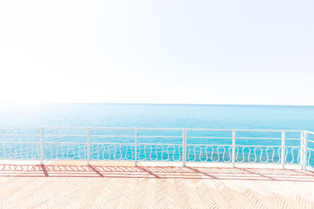 Nervi, Italy - April 10, 2022: seaside landscape on the Passeggiata di Nervi, Genova, during a sunny day.の写真素材