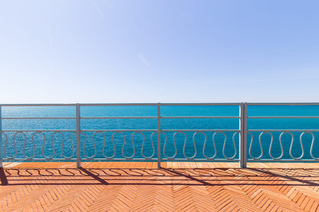 Nervi, Italy - April 10, 2022: seaside landscape on the Passeggiata di Nervi, Genova, during a sunny day.の写真素材