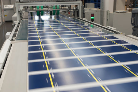 Production line of the factory for the production of solar panels. Production of solar panels.
