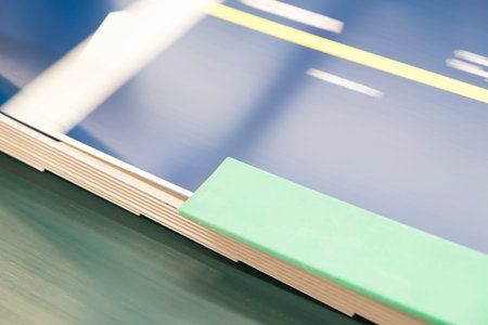 Close-up of blue and green surface with a green mat
