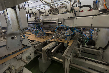 Production line of the CNC automatic woodworking machine. Industrial background